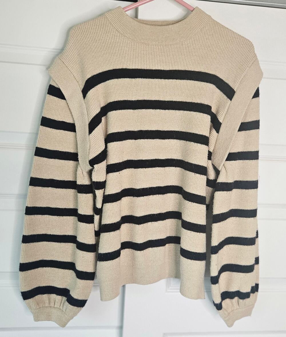 Lou Keith Striped Caped Sleeve Parisian Preppy Knit Sweater XL